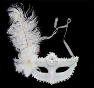 Masquerade mask white ostrich